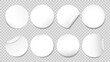 © Angela Ksen - Realistic white round sticker set on transparent background for sale discount, product branding, packaging, label mockups. Vector illustration