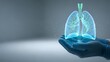 © Yuliia - Glowing blue lungs floating above open palm representing respiratory health, medical care, pulmonary system protection and healthcare innovation concept.