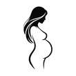 © Tanzina_Rahman - Black silhouette of a pregnant woman with long flowing hair black and white female