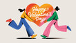 © CREATIVE CRUSADER - Long leg couple running with big heart happy valentines day colorful cartoon