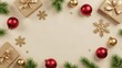 © MAHFUJ - Christmas flat lay with gold gift boxes and red ornaments