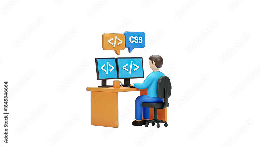 programmer is coding in css and html code animation -... Programmer Coding on Computer with CSS and HTML Stock Illustration ...
