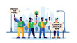 © meeblues - People protesting for environmental protection on city street, modern flat vector illustration highlighting climate activism, ideal for social and environmental campaigns