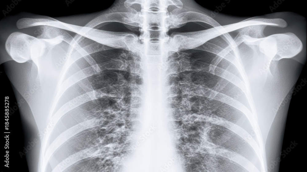 Chest x ray showing bilateral interstitial lung changes with diffuse ...