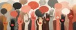© Art_You - Diverse crowd raises hands with speech bubbles expressing voices and unity