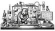© tati_vision - Cartoon mouse conducting experiments in laboratory with beakers. Lab rat in modern lab