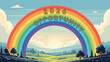 © Zahra - Retro illustration of a vibrant rainbow with '2026 Opportunity' text arching over a serene landscape background, concept for new year planning, future goal setting and financial growth promotion