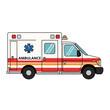 © Hilmihib - Vibrant cartoon illustration depicting a white emergency transport vehicle with red stripes, representing vital medical rescue and urgent care services