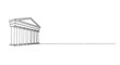 © Line Home - Minimalist line art illustration of a classical greek or roman building facade with columns and a pediment on a white background