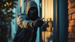 © santima - A masked figure attempting a break-in.