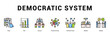 © Mia - Democratic System Modern and clean web banner illustration featuring thematic icons for visual communication