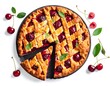 © hati - Overhead shot of a baked cherry pie with lattice crust, sliced