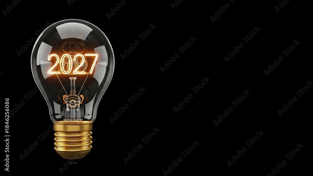Illuminated Light Bulb with the Year 2027 Glowing Inside. Stock ...