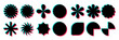 © Irfan Onyak - Geometric shapes collection with glitch effect, featuring circles, stars, flowers, and abstract symbols in bold cyan and red highlights. Design Illustration