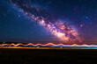 © jianhua - Milky Way Over Long Exposure Light Trails