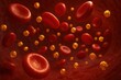 © Gibster - Red blood cell and virus particle floating inside blood vessel, microscopic view of infection and immune system response in human body