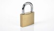 © Nidae - “Brass padlock with shiny metallic shackle standing upright on white surface against plain white background”