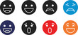 © rifan - Modern vector emoji icons illustrating a variety of emotional states, from delighted laughter to somber sadness and wide-eyed surprise, perfect for digital expression and user interface design