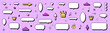 © Syuzann q - Pixel y2k speech bubbles set. Pixelated dialogue boxes. 8 bit callouts clouds. Game pixel art chat text boxes with crown, music note, arrows. Vector talk frames balloons messages isolated on grid bg.