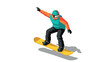 © Santiago - Snowboarder performing trick in mid-air with winter gear on bright day