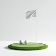 © Hendra - Minimalist golf scene two balls on green, white flag, plain background