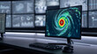 © smth.design - advanced weather control center tracking powerful hurricane cyclone on computer monitors with real time meteorological data and forecasts