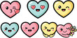 © MdSakila - Cute kawaii heart emoji icon set with smiling faces expressions, colorful love emotions, adorable cartoon valentine vector illustration pack