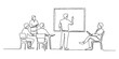 © RK Drawing Gallery - Continuous line drawing of a business meeting or classroom presentation with group interaction Vector, illustration