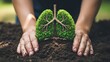 © Risfat - A person's hands carefully planting a symbolic green lung structure in dark soil