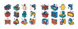 © Svitlana - Colorful supermarket icons: carts, checkout, produce, and sale s