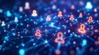 © CuteBee - Abstract digital network connecting glowing user icons across a dark blue background symbolizing global communication and social media connectivity concepts