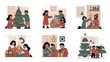 © Keira - Family decorating for Christmas, including tree, gingerbread house, and gifts, creating festive atmosphere.