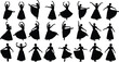 © Empowerment angle  - Ballet dancer silhouette set, female dance poses, classical performance motion, elegant dress movement, black art illustration collection