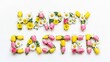 © Aleya - Happy Easter with colorful flowers arrangement on white