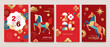 © kayden - Set of 2026 Chinese new year, year of the Horse poster, cover, greeting card, templates design with horse, flowers and typography in modern geometric style