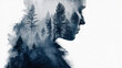 © hakarie - Anxiety and Loneliness Concept, Woman Profile Double Exposure with Foggy Forest and Copy Space