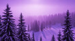 © PhotoArtHub - A winter landscape with spruce trees covered with snow, bathed in lavender light, conveying serenity, cold, and winter season beauty