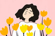 © ADDICTIVE STOCK - Woman enjoying nature in minimal flower illustration