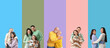 © Pixel-Shot - Collage of happy people in warm sweaters on color background