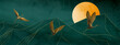 © VectorART - Abstract landscape art background with mountains, moon, and cranes. A natural banner for decor, prints, wallpaper, textiles, posters, and interior design.