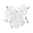 © Fortuna - Elegant Line Art Floral Bouquet with Hibiscus Daisies and Small Blossoms