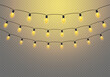 © gzba - Realistic Warm Glowing String Lights Overlay, Colorful Christmas Fairy Light Garland with Red, Blue, Green Illumination for Festive Party, Wedding, Holiday Decoration on Transparent Background