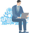 © 桜 花見 - Business Man Using Cloud Services on Laptop / Hombre de Negocios Usando Servicios en la Nube con Laptop / Homem de Negócios Usando Serviços de Nuvem no Laptop