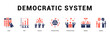© Mia - Democratic System Modern and clean web banner illustration featuring thematic icons for visual communication