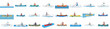 © Sabiqul - A diverse collection of vector illustrations showing men paddling canoes on water, featuring various graphic styles for outdoor sport and adventure activities.