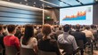 © StreamPixel - A large audience gathers in a modern auditorium to listen to a professional presentation.