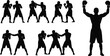 © Vex flow - Boxing silhouette set with sparring pairs and victorious pose on white background combat sports and training design