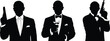 © Md Shahedul - Spy silhouette illustration, secret agent pose, tuxedo characters, gun and martini gesture, black and white vector, James Bond style