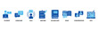 © Lembong135 - English class banner web icon set In Blue Style vector illustration foricon of student, language, talk, writing, vocabulary, essay, conversation, test