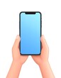 © pu - Cartoon-style hands holding a smartphone with a blue screen